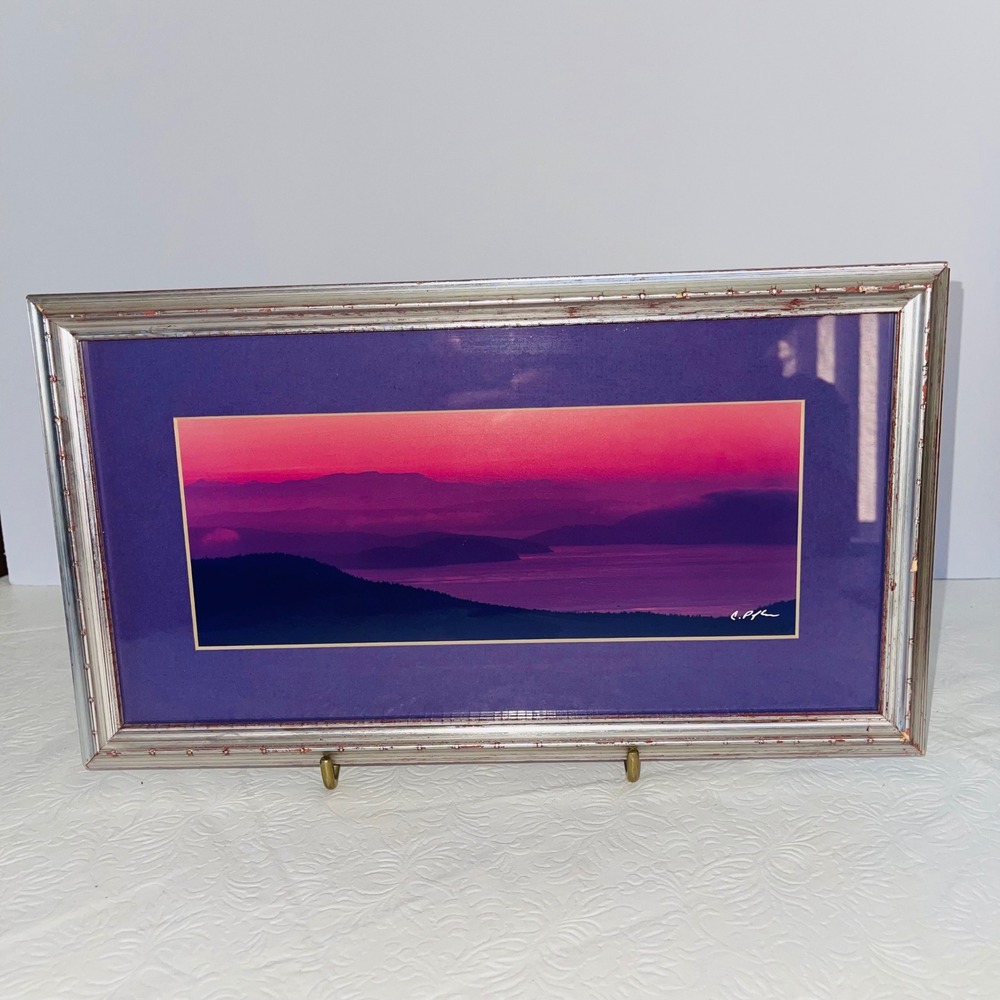 Framed Sunset Landscape Fine Art Photo Print Signed C. Riker-C. Ryker 13.5" x 8"